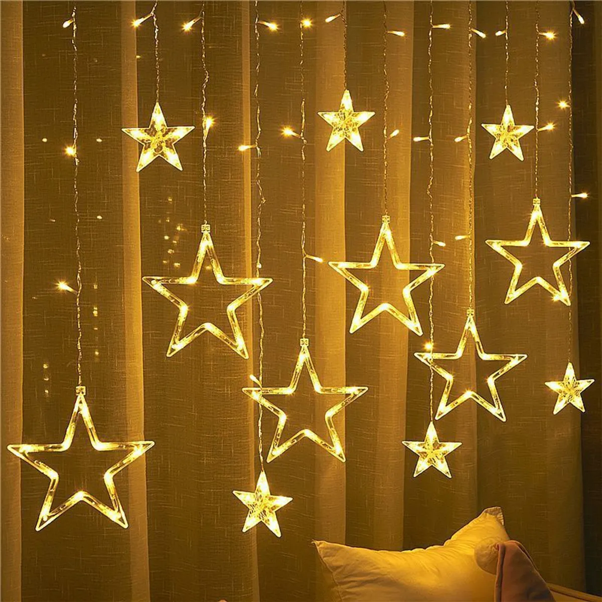 Cortina Luz Estrella Led Cadena Navidad